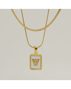 W Double Layer Initial Letter Necklace Inlaid White Shell Pendant Necklace CA7810210