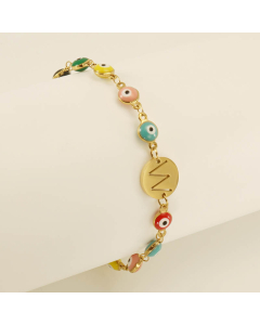 W Evil Eye Drop Oil Initial Letter Stainless Steel Bracelet With 18K Gold Plated