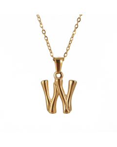 W Initial Letter Bamboo Style Fashion Necklace In Gold Color CA7810198