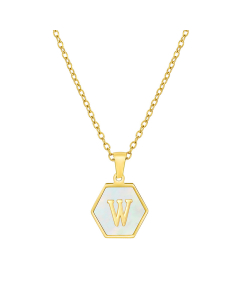 W Initial Letter Hexagon Shape Pendant Necklace And Gold Chain CA7810218