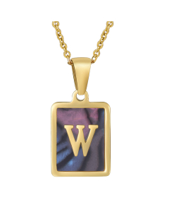 W Initial Letter Necklace Inlaid Black Shell Charms CA7810201