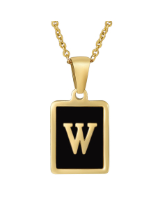 W Initial Letter Necklace Inlaid With Black Shell CA7810215