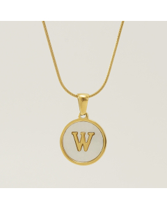 W Initial Letter Snake Chain Necklace With White Shell Round Charms CA7810223