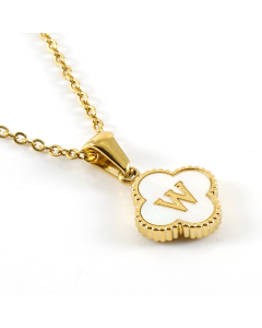 W Stainless Steel Four Clover Necklace With White Shell Charms CA7810222