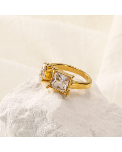White Zircon Water Drop Shaped Square Diamond Opening Stainless Steel Ring