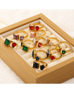 Wholesale Stainless Steel Ring Fashion INS Style Water Drop Shaped Square Diamond Opening Ring