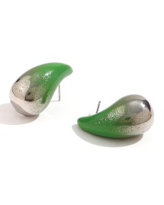 Wholesale Earring Niche Popular Plated 18K Gold Painting Water Drop Stainless Steel Earrings Female-Steel Color-Green