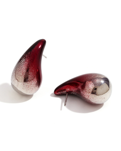 Wholesale Earring Niche Popular Plated 18K Gold Painting Water Drop Stainless Steel Earrings Female-Steel Color-Red