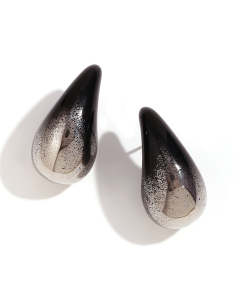 Wholesale Earring Niche Popular Plated 18K Gold Painting Water Drop Stainless Steel Earrings Female-Steel Color-Black