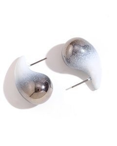 Wholesale Earring Niche Popular Plated 18K Gold Painting Water Drop Stainless Steel Earrings Female-Steel Color-White