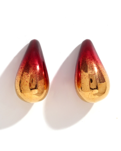 Wholesale Earring Niche Popular Plated 18K Gold Painting Water Drop Stainless Steel Earrings Female-Gold Color-Red