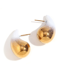 Wholesale Earring Niche Popular Plated 18K Gold Painting Water Drop Stainless Steel Earrings Female-Gold Color-White