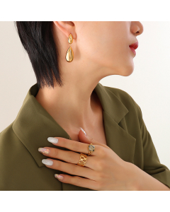  Gold Color Water Droplets Titanium Steel Drop Earrings Wholesale