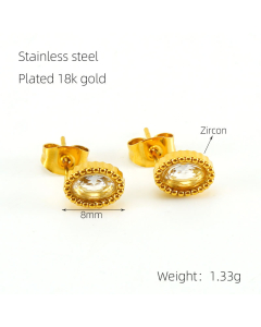 White Oval Shape Earring Zircon Stainless steel Earring With 18K Gold Plated LY881016