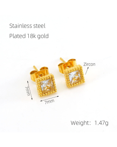 white Wholesale Square Earring Zircon Stainless steel stud earring LY881015