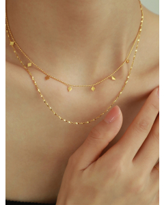 Wholesale Double Layer Gold Ballpoint Chain Rhombus Pendant Stainless Steel Necklace CA7810234
