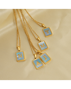 Wholesale Gold Plated Necklace Inlaid Blue Shell And Initial Letter Necklace CA7810196