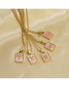 Wholesale Gold Plated Necklace Inlaid Pink Shell And Initial Letter Necklace CA7810195