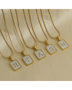 Wholesale Hallow Inlaid White Shell And Initial Letter Necklace CA7810214