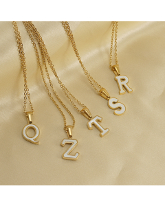Wholesale Initial Letter Inlaid White Shell Stainless Steel Necklace CA7810228