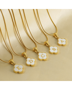 Wholesale Initial Letter Lucky Clover Necklace With Gold Plated Inlaid Nature Shell CA7810197