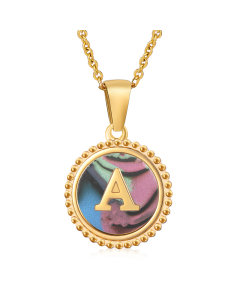 Wholesale Initial Letter Round Disc Necklace Inlaid Colorful Shell CA7810205