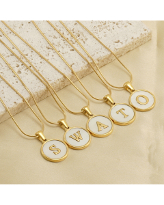 Wholesale Initial Letter Snake Chain Necklace With White Shell Round Charms CA7810223