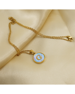 Wholesale Initial Letter With Blue Shell And Round Tag Necklace CA7810213