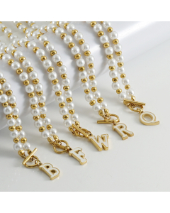 Wholesale Initial Letter With Pearl OT Clasp Necklace CA7810224