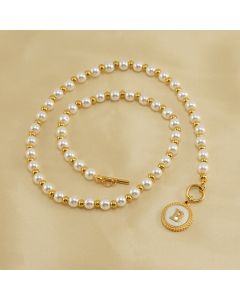 Wholesale Initial Letter With Stainless Steel Pendant And Plastic Pearl Necklace CA7810209