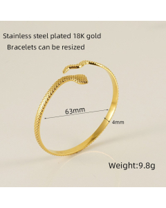 Wholesale INS Style Snake Cross Gold Plated Stainless Steel Bangle LY881014-663