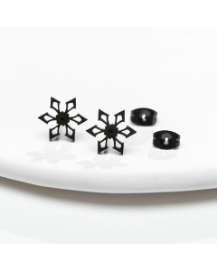 Wholesale Snowflake Stainless Steel Earring Studs Earrings Black Plated