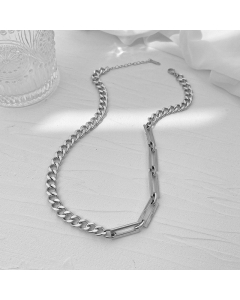 Wholesale Stainless Steel Collarbone Chain Splicing Chain Necklace-Necklace-Steel Color