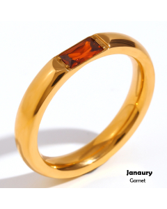 Janaury INS Style Minimalism Plated 18K Gold Stainless Steel Rectangular Zircon Birthstone Ring 