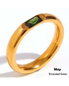 May INS Style Minimalism Plated 18K Gold Stainless Steel Rectangular Zircon Birthstone Ring 