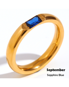 September INS Style Minimalism Plated 18K Gold Stainless Steel Rectangular Zircon Birthstone Ring 