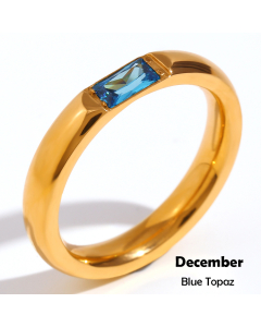 December INS Style Minimalism Plated 18K Gold Stainless Steel Rectangular Zircon Birthstone Ring 