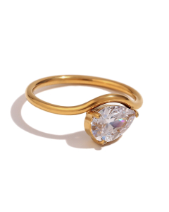 Fashion Light Luxury Classic Wave Ring Zircon Inlaid Ring Stainless Steel Ring 