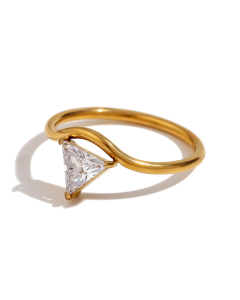 Classic Wave Ring Zircon Inlaid Ring Stainless Steel Ring 