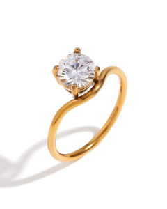 Light Luxury Classic Wave Ring Zircon Inlaid Ring Stainless Steel Ring 