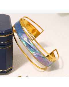 Wholesale Stainless Steel Jewelry Color Light Wide-rimmed Bracelet 18K Gold-plated Shell Inlaid Opening Ring Set