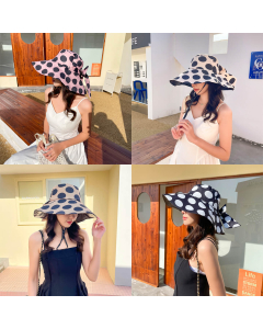 Polka Dot Wide Brim Sun Protection Bucket Hat-5 Colors-HC680711