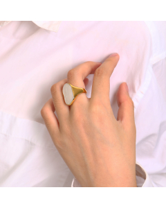 Wholesale Stainless Steel Ring Irregular Shell Ring-Gold Color-01-6