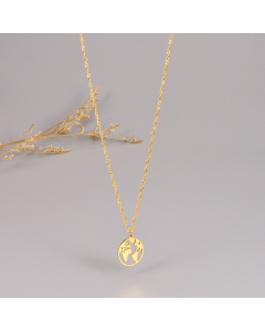 World Map Round Pendant On a Titanium Steel 18k Gold Plated Necklace-CA7810029