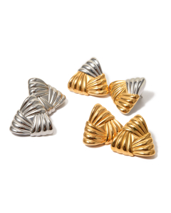 Fashion Simple Style Woven Texture Spell Color Triangle Stud Earrings 18K Gold Stainless Steel Earrings 