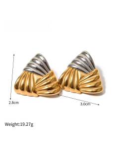 Minimalism Woven Texture Spell Color Triangle Stud Earrings 18K Gold Stainless Steel Earrings 