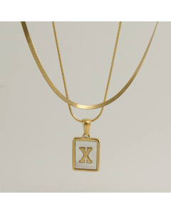 X Double Layer Initial Letter Necklace Inlaid White Shell Pendant Necklace CA7810210