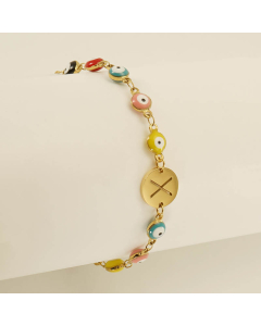 X Evil Eye Drop Oil Initial Letter Stainless Steel Bracelet With 18K Gold Plated