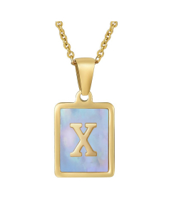 X Gold Plated Necklace Inlaid Blue Shell And Initial Letter Necklace CA7810196