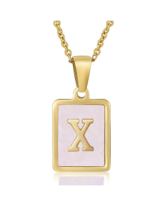 X Gold Plated Necklace Inlaid Pink Shell And Initial Letter Necklace CA7810195